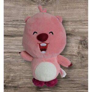 Zanmang Loopy Plush Beaver Pink Happy Face Closed Eyes Stuffed Animal Soft 7"